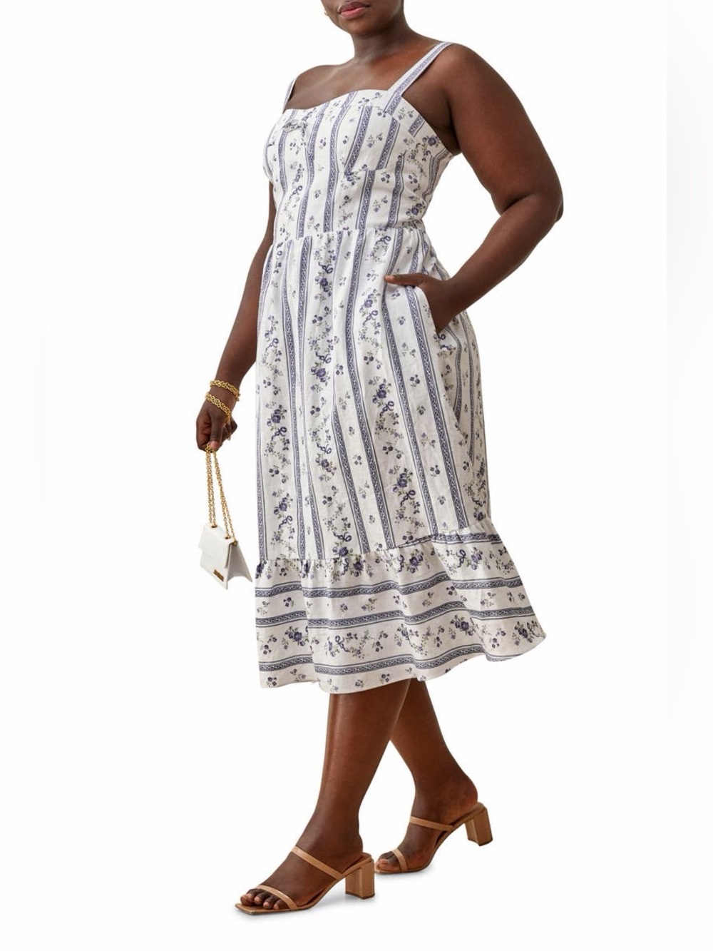 Reformation White and Blue Floral Meagan Linen Dress SZ 22